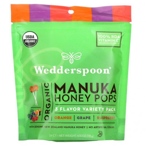 Wedderspoon, 유기농 마누카 꿀 팝스, 3가지 맛 버라이어티 팩, 24개, 118g(4.15oz)