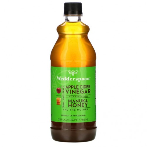 Wedderspoon, 마누카 (단일) 꽃꿀 함유 무가공 애플 사이다 식초, 750ml(25fl oz)