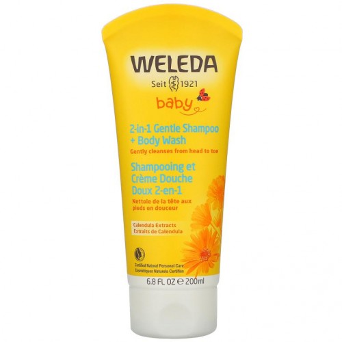 Weleda, 금잔화 추출물, 2-in-1 젠틀 샴푸 + 바디 워시, 200ml(6.8fl oz)