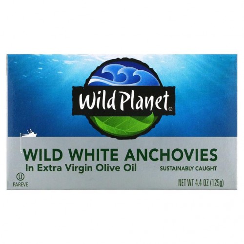 Wild Planet, 자연산 화이트 앤초비, 엑스트라 버진 올리브 오일 절임, 125g(4.4oz)