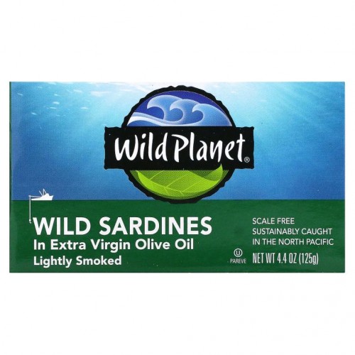 Wild Planet, 엑스트라 버진 올리브 오일에 담긴 야생의 정어리, 가벼운 훈제, 4.4 oz (125 g)