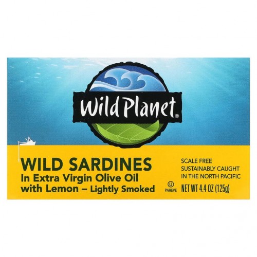 Wild Planet, 엑스트라 버진 올리브 오일과 레몬으로 절인 자연산 정어리, 125g(4.4oz)