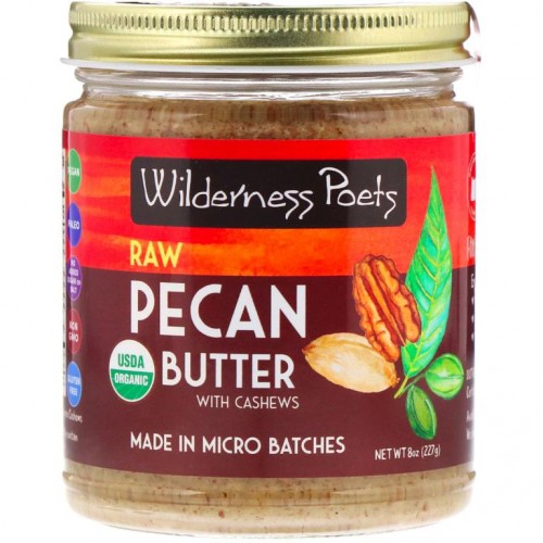 Wilderness Poets, 유기농, 캐슈넛 함유 무가공 피칸 버터, 227g(8oz)