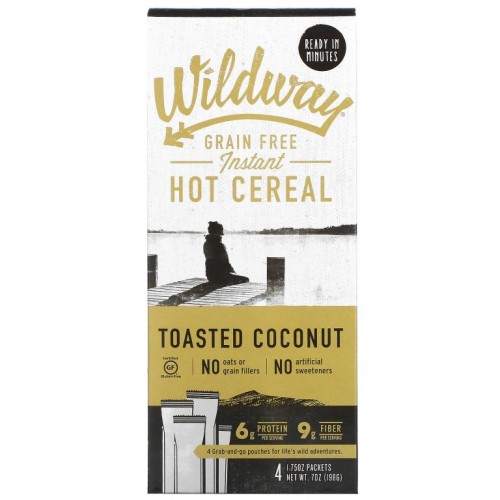 Wildway, 곡물 무함유 인스턴트 핫 시리얼, 토스티드 코코넛, 4팩, 개당 50g(1.75oz)