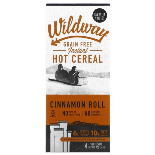 Wildway, 곡물 무함유 인스턴트 핫 시리얼, 시나몬 롤, 4팩, 개당 50g(1.75oz)