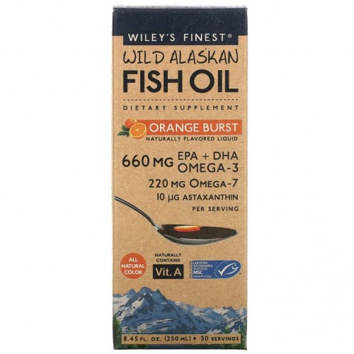 Wiley's Finest, 자연산 알래스카 피쉬 오일, 오렌지 버스트, 250ml(8.45fl oz)