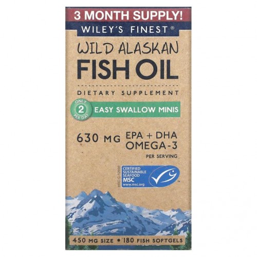 Wiley's Finest, 알래스카 야생 피쉬 오일, 삼키기 쉬운 미니, 630mg, 소프트젤 180정