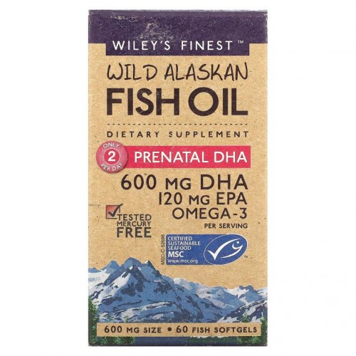 Wiley's Finest, 와일드 알래스카 피쉬 오일, 산전 DHA, 600mg, 60 피쉬 소프트젤
