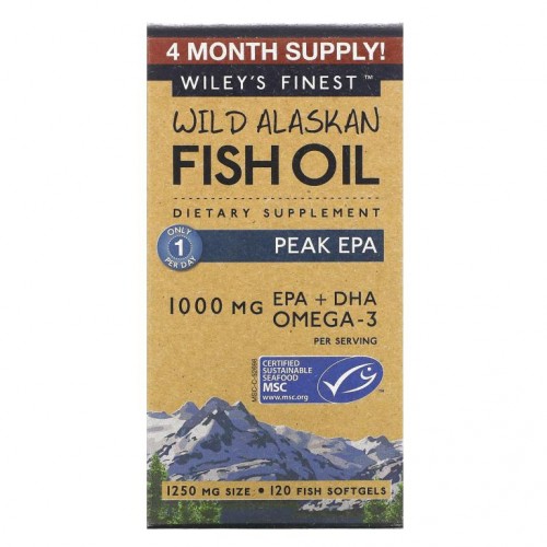 Wiley's Finest, 야생 알래스카 피쉬 오일, Peak EPA, 1,250mg, 피시 소프트젤 120정
