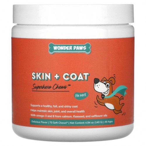 Wonder Paws, Super Chews, 반려견용, 피부 및 털, 모든 연령, 소프트 츄 70개, 140g(4.94oz)