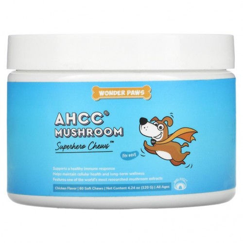 Wonder Paws, Superhero Chews, AHCC Mushroom, For Dogs, All Ages, Chicken, 60 Soft Chews, 4.24 oz (120 g)
