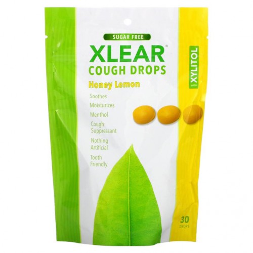 Xlear, 기침약, 자일리톨 함유, 무설탕, 허니 레몬, 드롭 30개