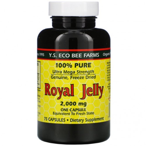 Y.S. Eco Bee Farms, 로열젤리, 100% 순수, 2,000mg, 캡슐 75정