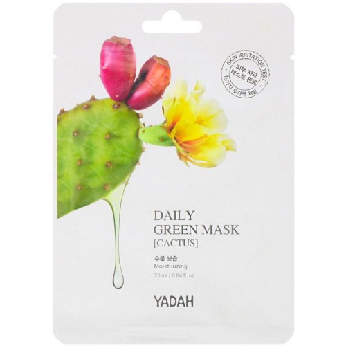 Yadah, 데일리 그린 뷰티 마스크, 선인장, 1매, 25ml(0.84fl oz)