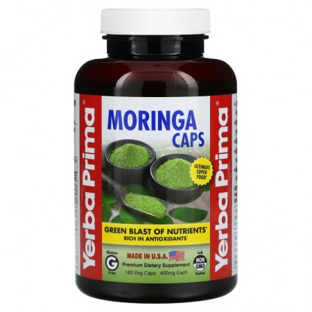 Yerba Prima, 모링가 캡슐, 400mg, 식물성 캡슐 180정