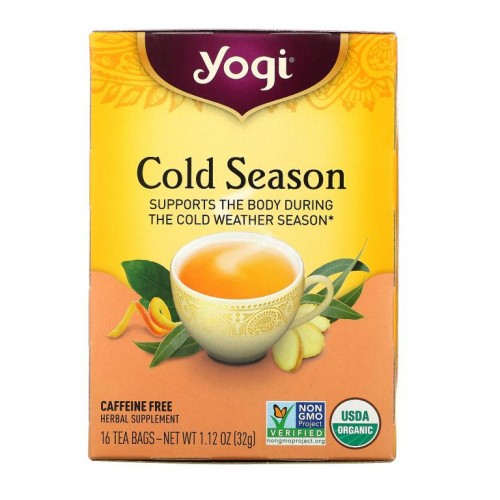 Yogi Tea, 유기농, 콜드 시즌, 카페인 무함유, 티백 16개, 32g(1.12oz)