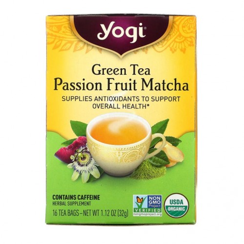 Yogi Tea, 녹차, 패션프루트 말차 향, 티백 16개, 32g(1.12oz)