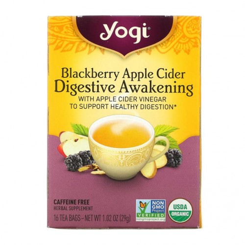 Yogi Tea, Digestive Awakening, 블랙베리 및 사과 식초 함유, 카페인 무함유, 티백 16개입, 29g(1.02oz)