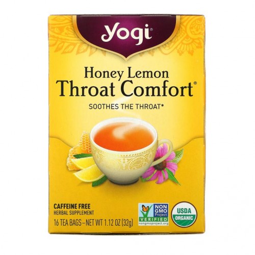 Yogi Tea, Throat Comfort, 허니 레몬, 카페인 무함유, 티백 16개, 32g(1.12oz)