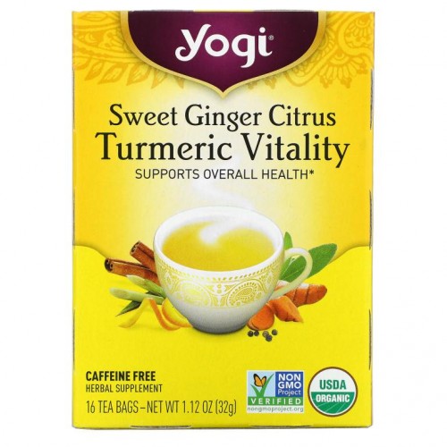 Yogi Tea, 스위트 진저 시트러스 터메릭 바이탤러티, 카페인 무함유, 티백 16개, 32g(1.12oz)
