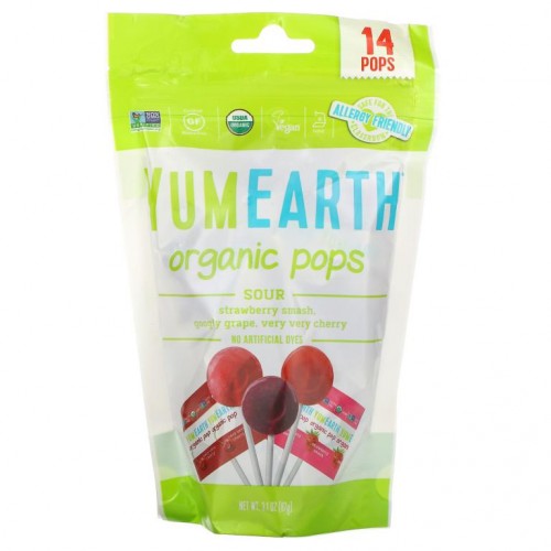 YumEarth, 유기농, 새콤한 팝스, 다양한 향, 14 팝스, 3 oz (85 g)