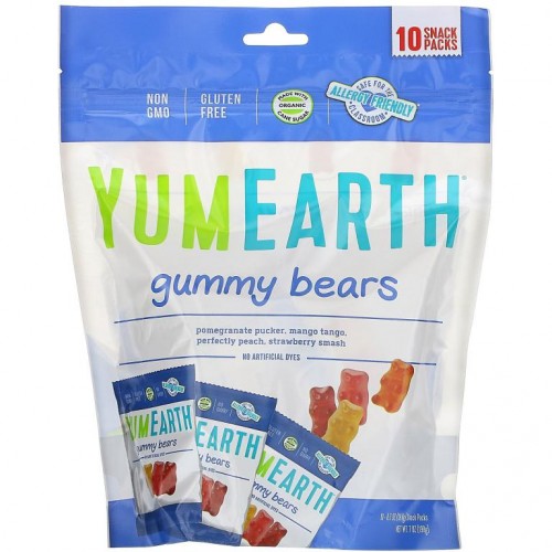 YumEarth, 구미베어 젤리, 여러 가지 맛, 스낵팩 10개, 각 19.8g(0.7oz)
