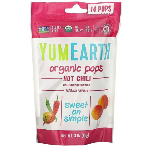 YumEarth, 유기농 핫 칠리 팝스, 칠리 망고 맘보, 14개, 85g(3oz)