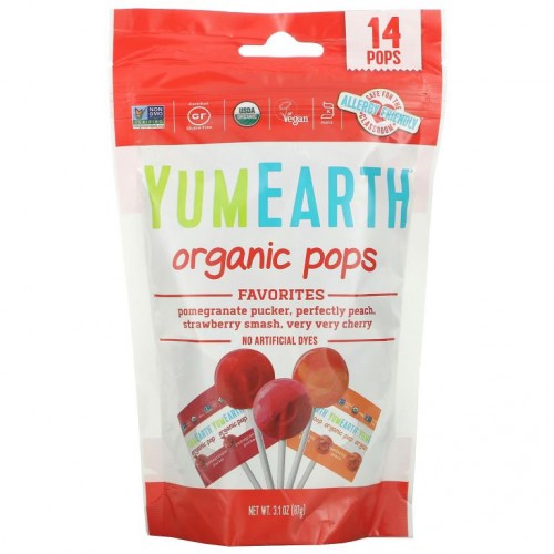 YumEarth, 유기농 막대사탕, 여러 가지 맛, 14개입, 87g(3.1oz)