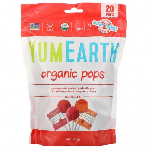 YumEarth, 유기농 팝스, 다양한 맛, 20 팝스, 4.2 oz (119.1 g)
