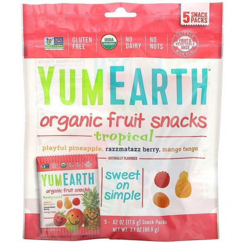 YumEarth, 유기농 프룻 스낵, 트로피컬, 팩 5개입, 각 17.6g(0.62oz)