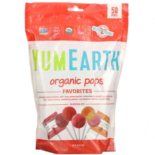 YumEarth, 유기농 막대사탕, 여러 가지 맛, 50개입, 310g(10.9oz)