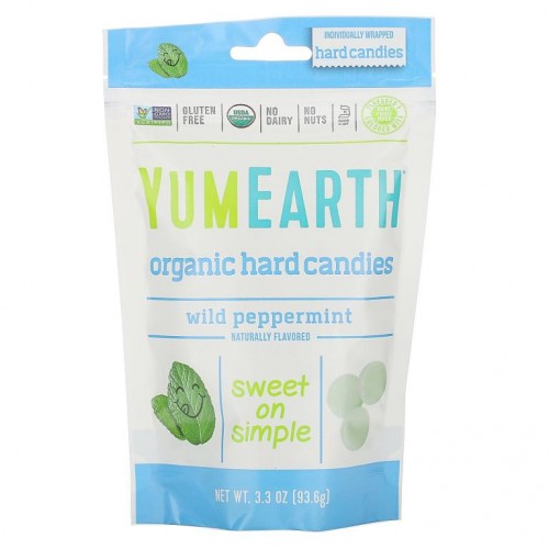 YumEarth, 유기농 하드 캔디, 야생 페퍼민트, 93.6g(3.3oz)