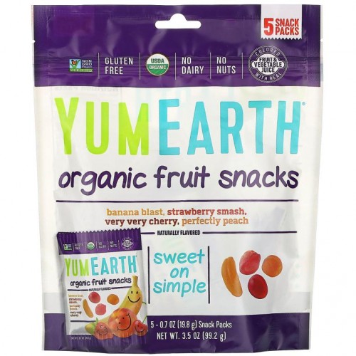 YumEarth, 유기농 과일 스낵, 5팩, 각 0.7 oz (19.8 g)