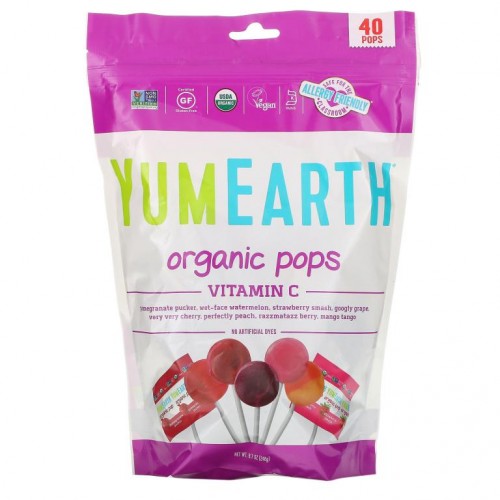 YumEarth, 오가닉 팝스, 비타민C, 다양한 맛, 40개입, 241g(8.5oz)