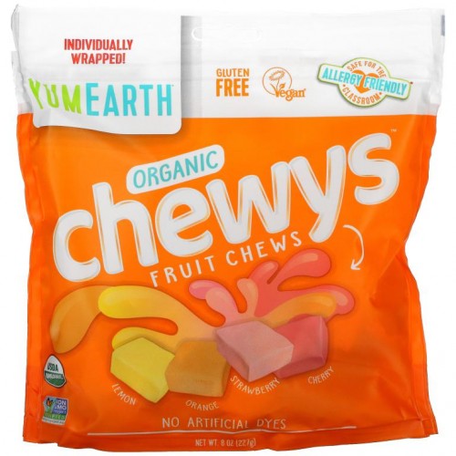 YumEarth, Organic Chewys 프루트 츄, 레몬, 오렌지, 딸기, 체리, 227g(8oz)