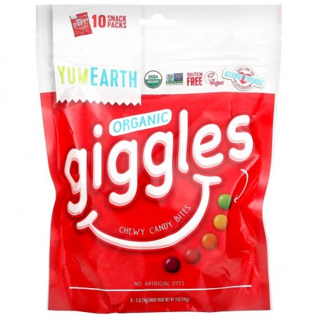YumEarth, Organic Giggles, 스낵팩 10개입, 개당 14g(0.5oz)