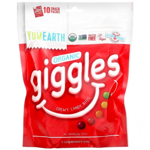 YumEarth, Organic Giggles, 스낵팩 10개입, 개당 14g(0.5oz)