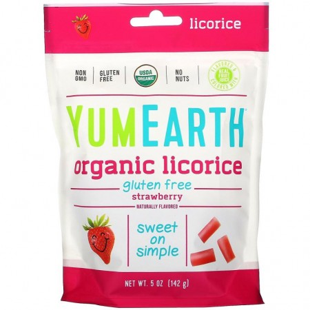 YumEarth, 부드럽게 먹는 글루텐 무포함 딸기 감초 + 염 (Yum,) 5 온스 (142 g)