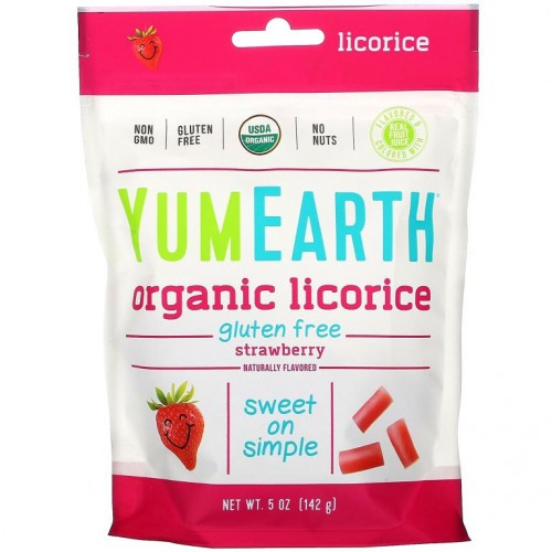 YumEarth, 부드럽게 먹는 글루텐 무포함 딸기 감초 + 염 (Yum,) 5 온스 (142 g)