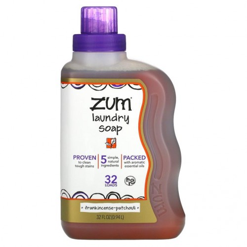 ZUM, Zum Clean, 아로마테라피 세탁 비누, 유향-파촐리, 0.94L(32fl oz)