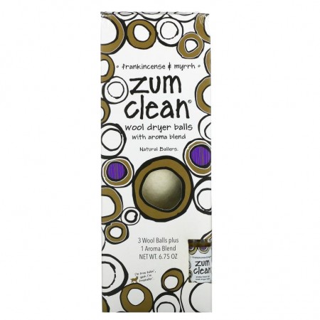 ZUM, Zum Clean, Wool Dryer Balls With Aroma Blend, Frankincense & Myrrh, 4 Pieces
