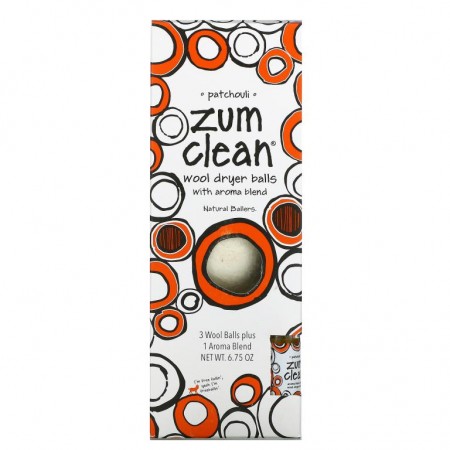 ZUM, Zum Clean, Wool Dryer Balls with Aroma Blend, Patchouli, 4 Pieces