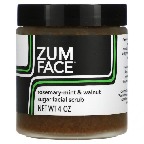 ZUM, Zum Face, 슈가 페이셜 스크럽, 로즈메리-민트 및 호두 향, 4oz