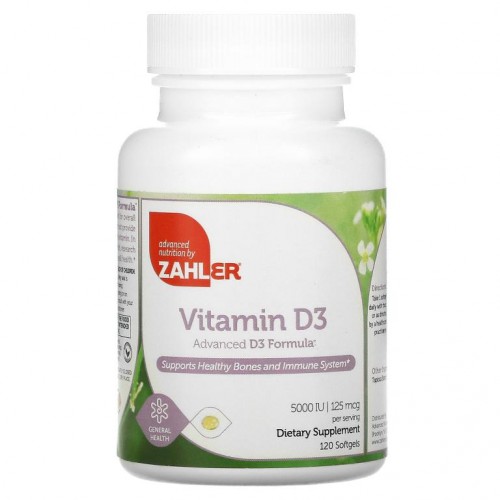 Zahler, 비타민D3, 고급 D3 포뮬라, 125mcg(5,000IU), 소프트젤 120정