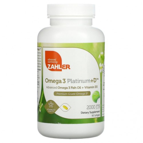 Zahler, Omega 3 Platinum+D, 고급 오메가3 피쉬 오일 + 비타민D3, 1,000mg, 소프트젤 90정