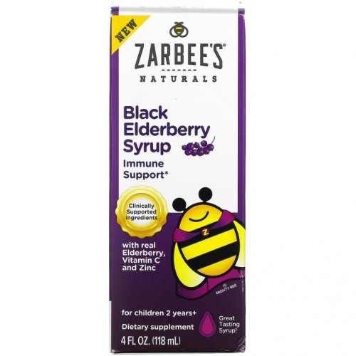 Zarbee's, 블랙 엘더베리 시럽, 천연 엘더베리, 비타민C, 아연 함유, 만 2세 이상 어린이용, 118ml(4fl oz)