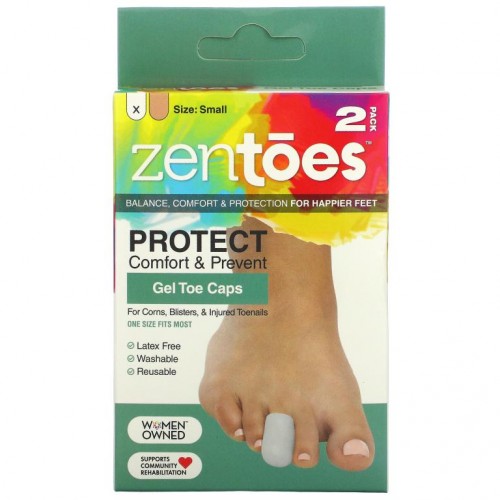 ZenToes, Gel Toe Caps, Small, Grey, 2 Pack