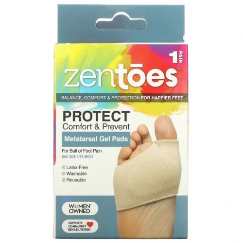 ZenToes, Metatarsal Gel Pads, For Ball of Foot Pain, One Size Fits Most, 1 Pair