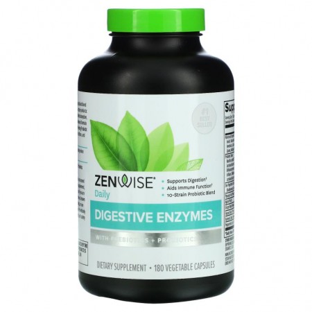 Zenwise Health, 프리바이오틱 + 프로바이오틱 함유 데일리 소화 효소, 베지 캡슐 180정