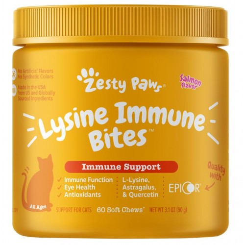 Zesty Paws, Lysine Immune Bites, 반려묘용, 면역 강화, 전 연령, 연어 맛, 소프트츄 60정, 90g(3.1oz)